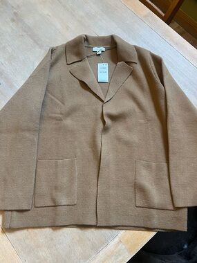 Women’s Brown Open-Front Cardigan Sweater with Patch Pockets